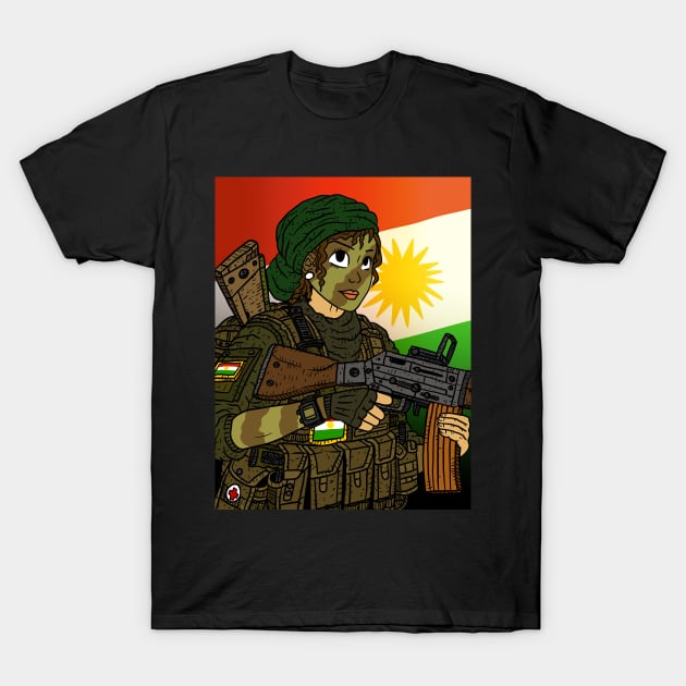 a female soldier of the kurdish defense forces, YPG. kurdistan. T-Shirt by JJadx